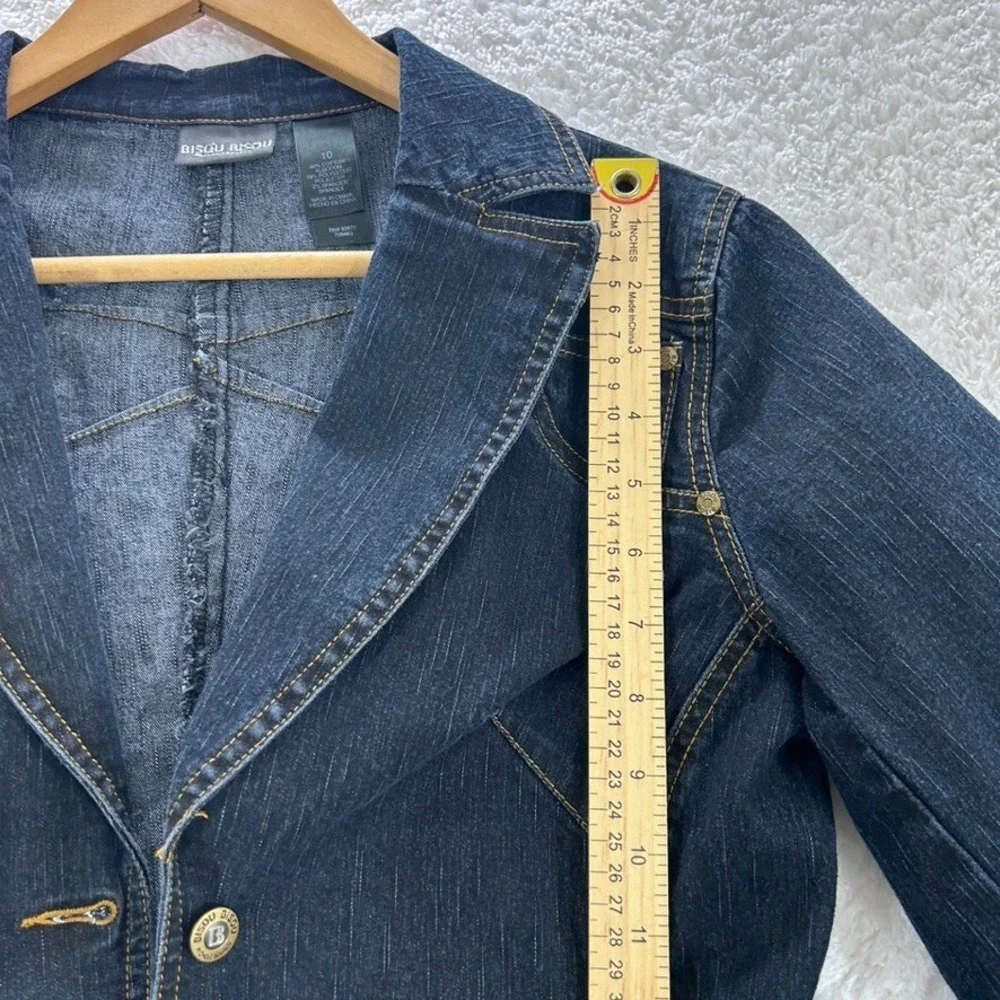 Bisou Bisou Jacket Women's Size 10 Blue Denim Jean Michele Bohbot Long Sleeves